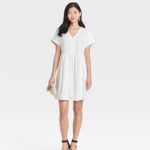 white linen shirt dress